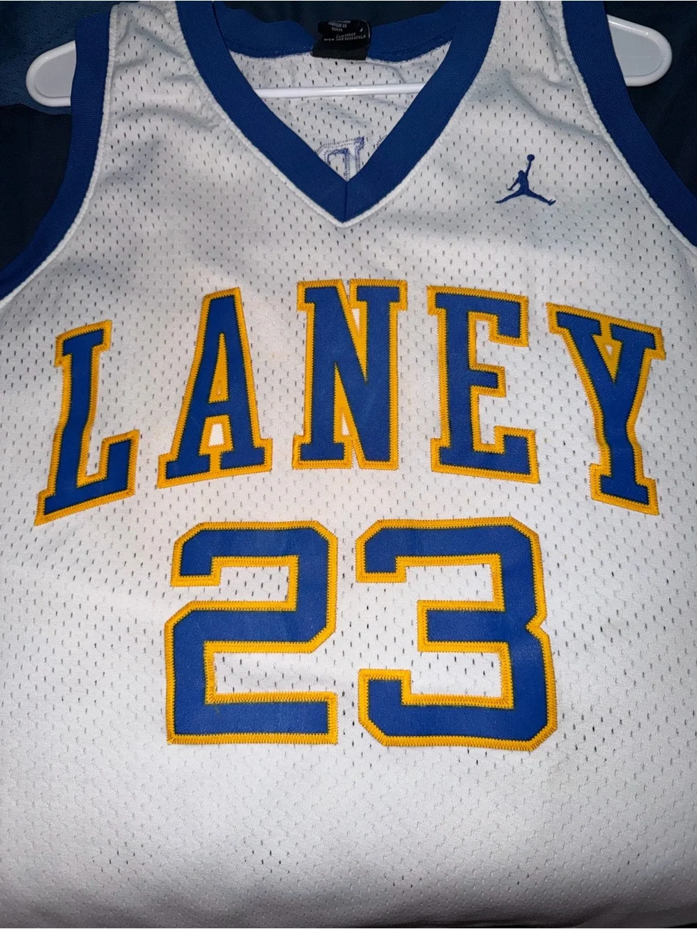 Jordan White, Blue & Yellow Laney #23 Basketball Jersey
